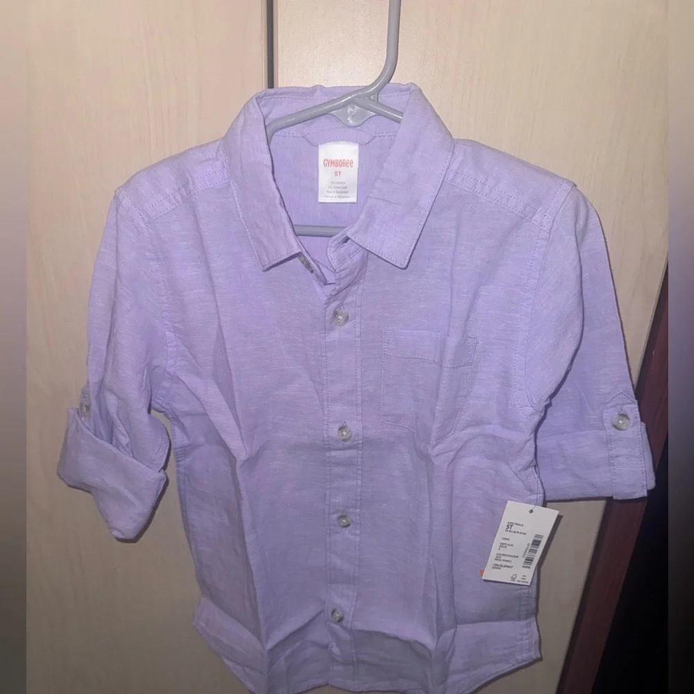 Gymboree Boys 5T Lavender Linen Blend Roll Tab Button Down Shirt NWT